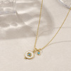 Imagen de 18K Oro Real Chapado Collar con Colgante, Latón 45cm + 5cm, Para Mujeres, Azul Circón Artificial Retro Regalo, Respetuoso del Medio Ambiente, 1 Unidad