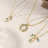 Imagen de 18K Oro Real Chapado Collar con Colgante, Latón 45cm + 5cm, Para Mujeres, Azul Circón Artificial Retro Regalo, Respetuoso del Medio Ambiente, 1 Unidad