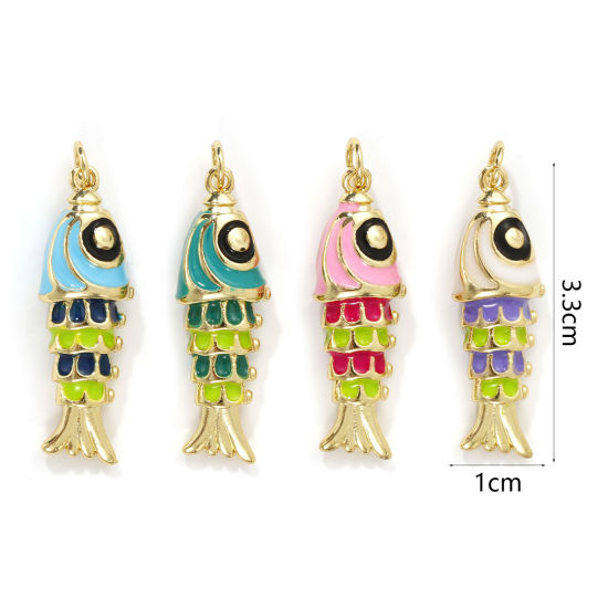 1 Piece Eco-friendly Brass Ocean Jewelry Pendants 18K Real Gold Plated Multicolor Enamel Fish Animal 3D 3.3cm x 1cm の画像