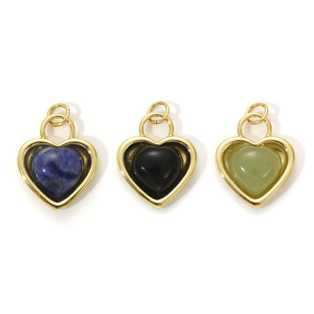 1 Piece Eco-friendly Brass & Gemstone Valentine's Day Charms 18K Real Gold Plated Heart 22mm x 16mm