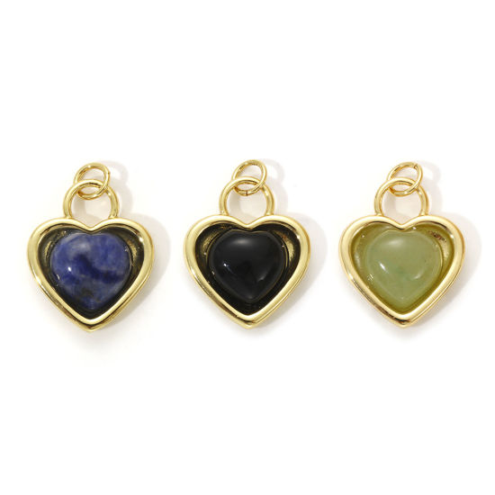 Bild von 1 Piece Eco-friendly Brass & Gemstone Valentine's Day Charms 18K Real Gold Plated Heart 22mm x 16mm