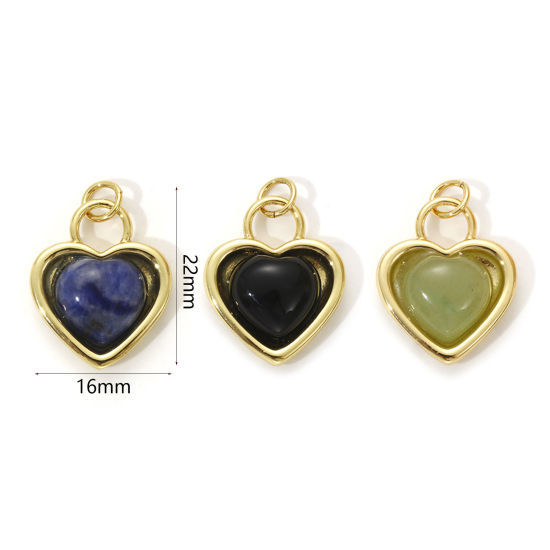Bild von 1 Piece Eco-friendly Brass & Gemstone Valentine's Day Charms 18K Real Gold Plated Heart 22mm x 16mm