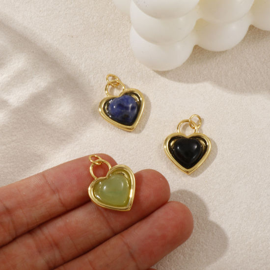 Bild von 1 Piece Eco-friendly Brass & Gemstone Valentine's Day Charms 18K Real Gold Plated Heart 22mm x 16mm