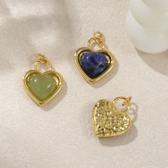 Bild von 1 Piece Eco-friendly Brass & Gemstone Valentine's Day Charms 18K Real Gold Plated Heart 22mm x 16mm