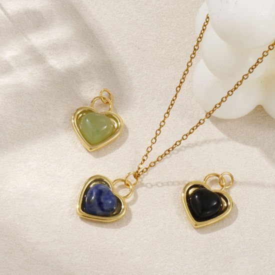 Bild von 1 Piece Eco-friendly Brass & Gemstone Valentine's Day Charms 18K Real Gold Plated Heart 22mm x 16mm