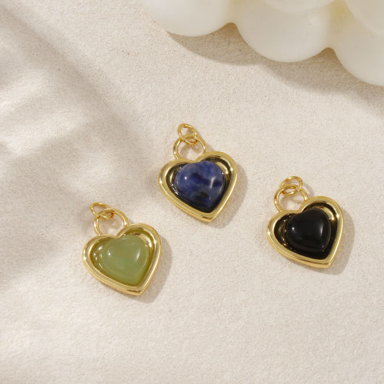 Bild von 1 Piece Eco-friendly Brass & Gemstone Valentine's Day Charms 18K Real Gold Plated Heart 22mm x 16mm