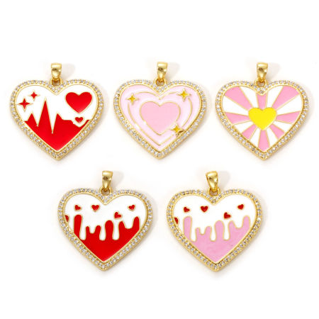 1 Piece Eco-friendly Brass Valentine's Day Charms 18K Real Gold Plated Enamel Heart
