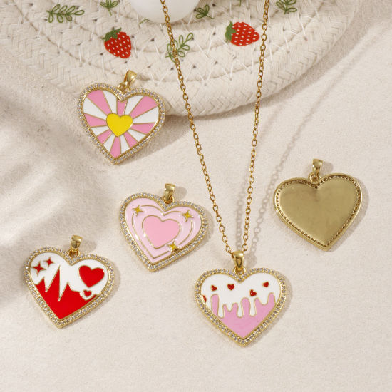 Immagine di 1 Piece Eco-friendly Brass Valentine's Day Charms 18K Real Gold Plated Enamel Heart