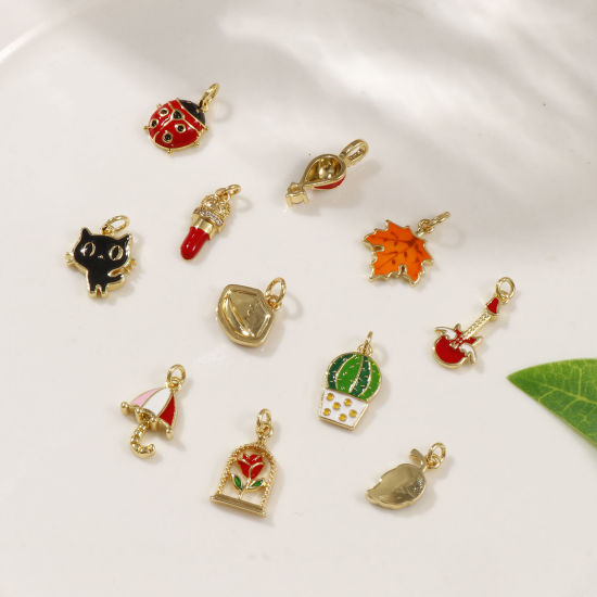 Изображение 2 PCs Eco-friendly Brass Charms 18K Real Gold Plated Enamel