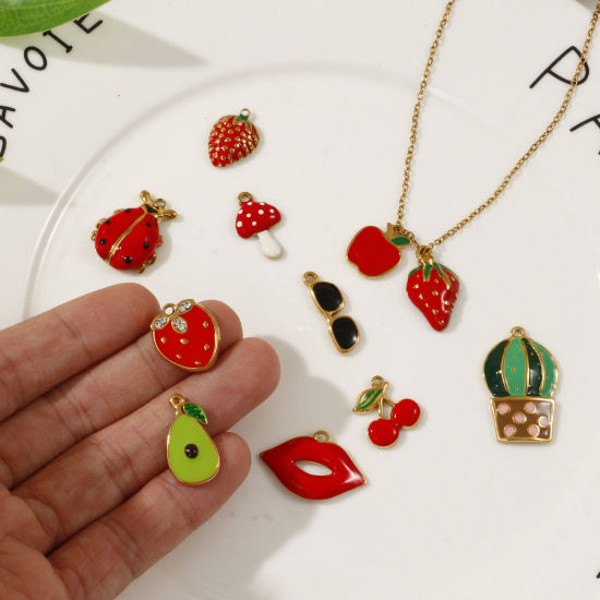 2 PCs Eco-friendly PVD Vacuum Plating 304 Stainless Steel Charms 18K Real Gold Plated Multicolor Enamel Fruit の画像