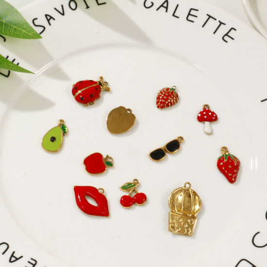 2 PCs Eco-friendly PVD Vacuum Plating 304 Stainless Steel Charms 18K Real Gold Plated Multicolor Enamel Fruit の画像