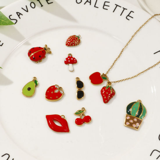 2 PCs Eco-friendly PVD Vacuum Plating 304 Stainless Steel Charms 18K Real Gold Plated Multicolor Enamel Fruit の画像