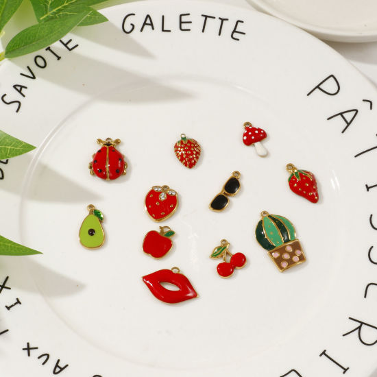 2 PCs Eco-friendly PVD Vacuum Plating 304 Stainless Steel Charms 18K Real Gold Plated Multicolor Enamel Fruit の画像