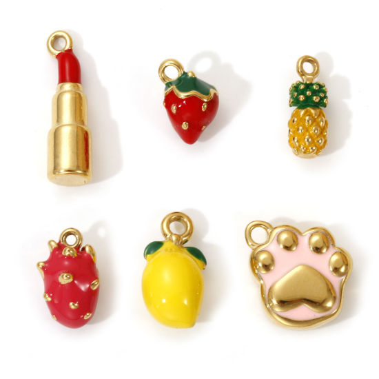 1 Piece Eco-friendly PVD Vacuum Plating 304 Stainless Steel Charms 18K Real Gold Plated Enamel の画像