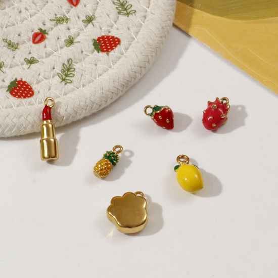 1 Piece Eco-friendly PVD Vacuum Plating 304 Stainless Steel Charms 18K Real Gold Plated Enamel の画像