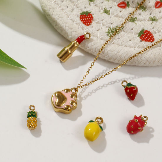 1 Piece Eco-friendly PVD Vacuum Plating 304 Stainless Steel Charms 18K Real Gold Plated Enamel の画像