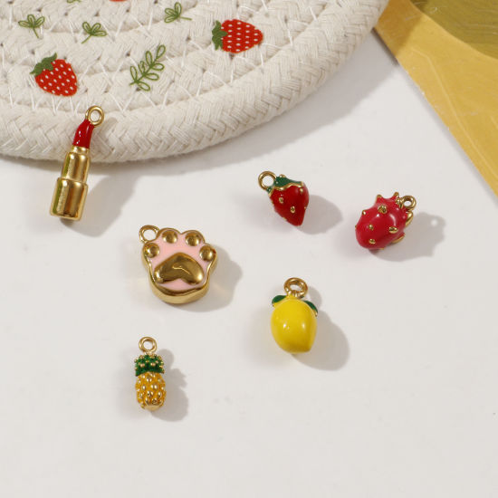 1 Piece Eco-friendly PVD Vacuum Plating 304 Stainless Steel Charms 18K Real Gold Plated Enamel の画像