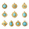 Picture of Eco-friendly PVD Vacuum Plating 304 Stainless Steel Boho Chic Bohemia Charms 18K Real Gold Plated Green Blue With Resin Cabochons Imitation Turquoise