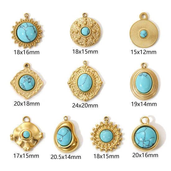 Immagine di 1 Pz Placcatura Sottovuoto PVD Ecologica 304 Acciaio Inossidabile Stile Bohemien Ciondoli 18K Vero Oro Placcato Verde Blu Con Resina Cabochon Imitazione Turchese