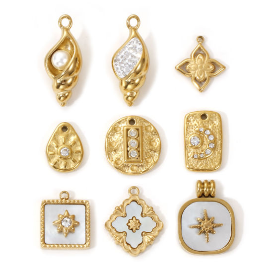 Picture of 1 Piece Eco-friendly PVD Vacuum Plating 304 Stainless Steel Charms 18K Real Gold Plated