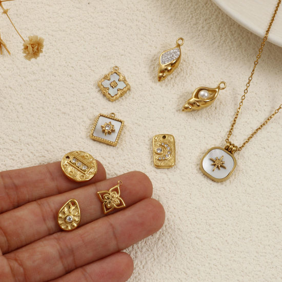 Picture of 1 Piece Eco-friendly PVD Vacuum Plating 304 Stainless Steel Charms 18K Real Gold Plated