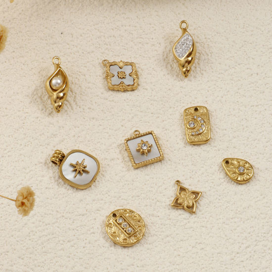 Picture of 1 Piece Eco-friendly PVD Vacuum Plating 304 Stainless Steel Charms 18K Real Gold Plated