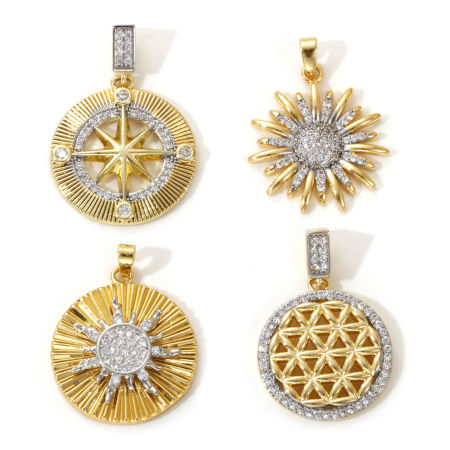 1 Piece Brass Pendants 18K Gold Plated & Platinum Plated Two Tone Sunflower Star Micro Pave Clear Cubic Zirconia