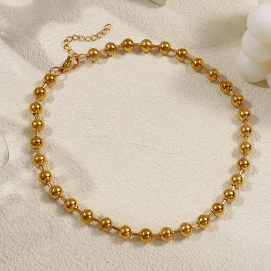 Immagine di 1 Pz Multicolore Catena a Pallini Collana, 304 Acciaio Inossidabile 40cm + 5cm, Per Donne, Semplice & Casual Regalo, Ecologico