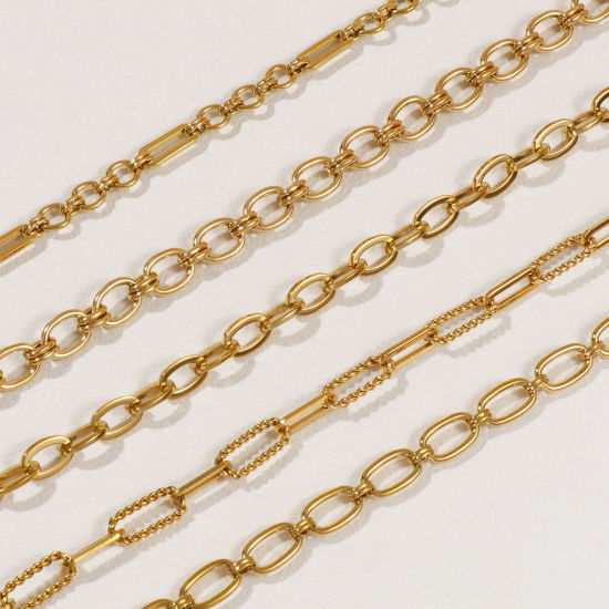 Image de 1 Pièce Colliers Ovale Plaqué Or Véritable 18K en 304 Acier Inoxydable Pour Femmes, Chaîne de Trombone 40cm + 5cm, Simple & Décontracté Cadeau, Revêtement sous Vide PVD Respectueux de l'Environnement