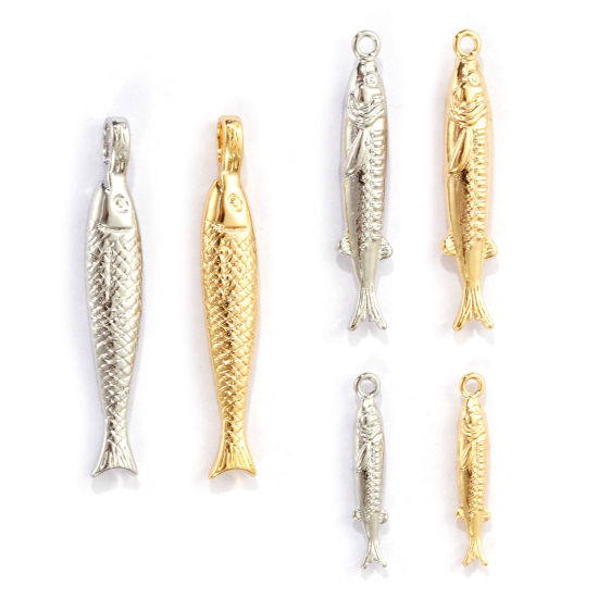 Immagine di 2 PCs Eco-friendly Brass Ocean Jewelry Charms Real Gold Plated Fish Animal 3D