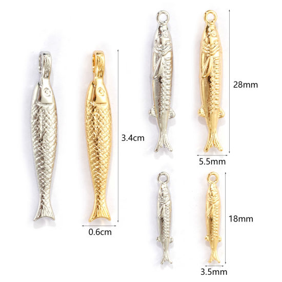 Immagine di 2 PCs Eco-friendly Brass Ocean Jewelry Charms Real Gold Plated Fish Animal 3D
