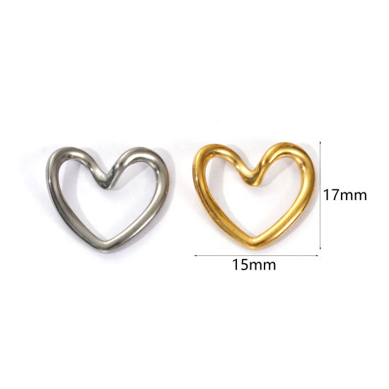 Picture of 5 PCs Eco-friendly PVD Vacuum Plating 304 Stainless Steel Valentine's Day Charms Multicolor Enamel Heart Hollow 17mm x 15mm