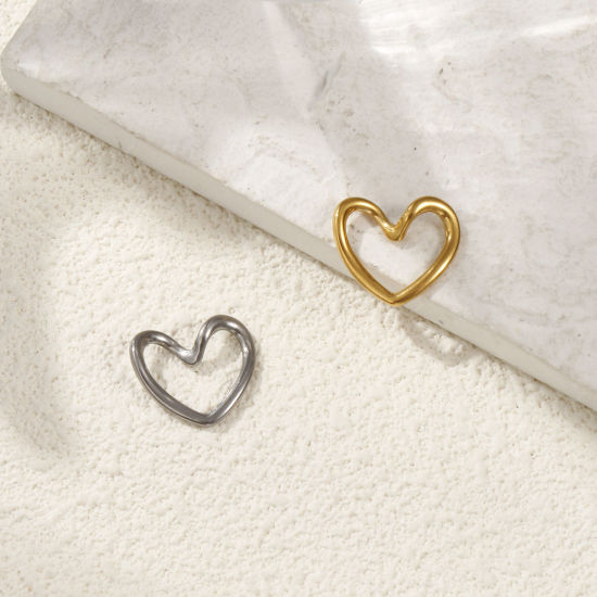 Picture of 5 PCs Eco-friendly PVD Vacuum Plating 304 Stainless Steel Valentine's Day Charms Multicolor Enamel Heart Hollow 17mm x 15mm
