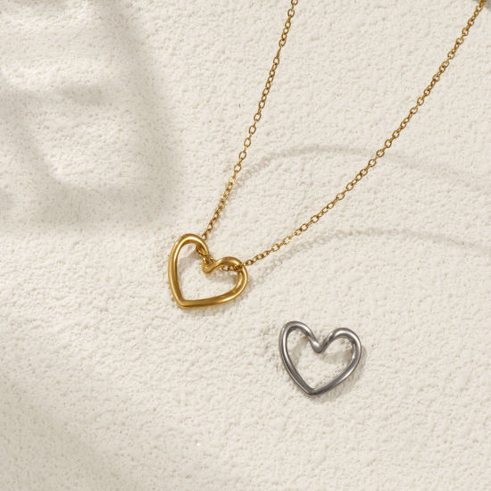 Picture of 5 PCs Eco-friendly PVD Vacuum Plating 304 Stainless Steel Valentine's Day Charms Multicolor Enamel Heart Hollow 17mm x 15mm
