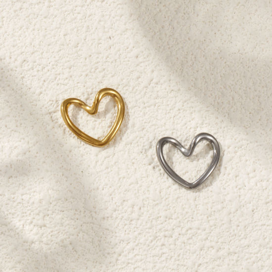 Picture of 5 PCs Eco-friendly PVD Vacuum Plating 304 Stainless Steel Valentine's Day Charms Multicolor Enamel Heart Hollow 17mm x 15mm