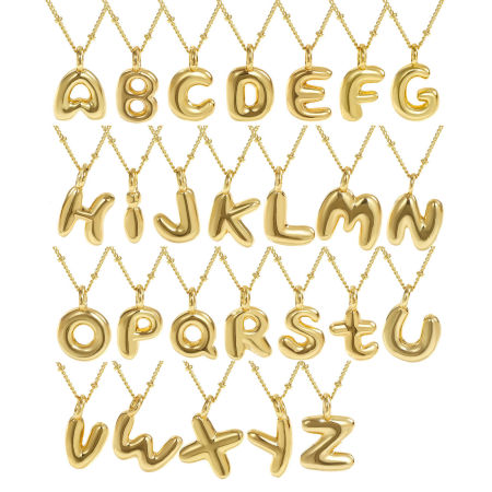 18K Oro Real Chapado Cadenas de Curb Letra Mayúscula Collar con Colgante, Latón 45cm + 5cm, Para Mujeres, Mensaje " A-Z " Exquisito Regalo, Respetuoso del Medio Ambiente, 1 Unidad