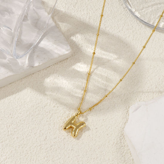 Imagen de 18K Oro Real Chapado Cadenas de Curb Letra Mayúscula Collar con Colgante, Latón 45cm + 5cm, Para Mujeres, Mensaje " A-Z " Exquisito Regalo, Respetuoso del Medio Ambiente, 1 Unidad