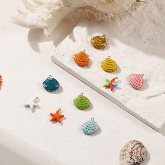 Bild von 1 Piece Eco-friendly PVD Vacuum Plating 304 Stainless Steel Charms 18K Real Gold Plated Enamel Shell Star Fish 3D