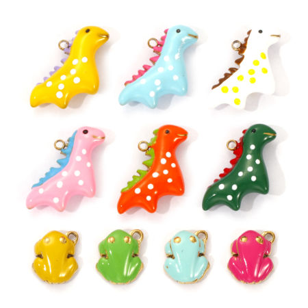 1 Piece Eco-friendly PVD Vacuum Plating 304 Stainless Steel Charms 18K Real Gold Plated Enamel Dinosaur Animal Frog 3D