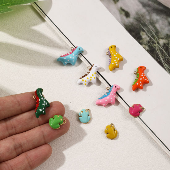 Picture of Eco-friendly PVD Vacuum Plating 304 Stainless Steel Charms 18K Real Gold Plated Enamel Dinosaur Animal Frog 3D
