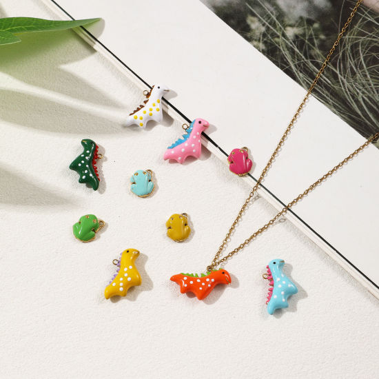 Picture of Eco-friendly PVD Vacuum Plating 304 Stainless Steel Charms 18K Real Gold Plated Enamel Dinosaur Animal Frog 3D