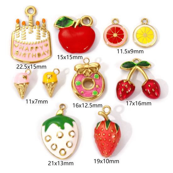 1 Piece Eco-friendly PVD Vacuum Plating 304 Stainless Steel Charms 18K Real Gold Plated Enamel Cake Fruit の画像
