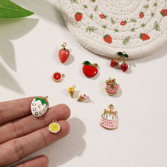 1 Piece Eco-friendly PVD Vacuum Plating 304 Stainless Steel Charms 18K Real Gold Plated Enamel Cake Fruit の画像