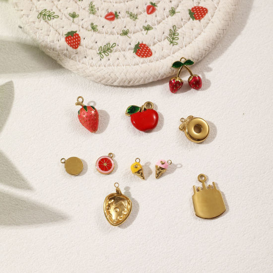 1 Piece Eco-friendly PVD Vacuum Plating 304 Stainless Steel Charms 18K Real Gold Plated Enamel Cake Fruit の画像