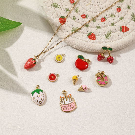 1 Piece Eco-friendly PVD Vacuum Plating 304 Stainless Steel Charms 18K Real Gold Plated Enamel Cake Fruit の画像