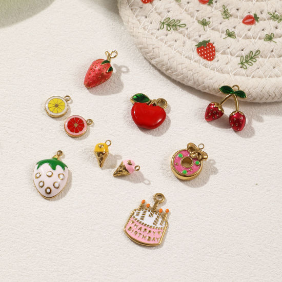 1 Piece Eco-friendly PVD Vacuum Plating 304 Stainless Steel Charms 18K Real Gold Plated Enamel Cake Fruit の画像