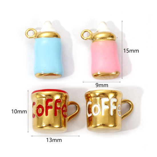 Picture of Eco-friendly PVD Vacuum Plating 304 Stainless Steel Charms 18K Real Gold Plated Enamel Milk Bottle Cup 3D