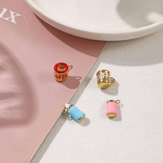 Picture of Eco-friendly PVD Vacuum Plating 304 Stainless Steel Charms 18K Real Gold Plated Enamel Milk Bottle Cup 3D