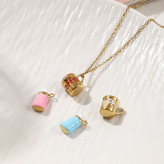 Picture of Eco-friendly PVD Vacuum Plating 304 Stainless Steel Charms 18K Real Gold Plated Enamel Milk Bottle Cup 3D