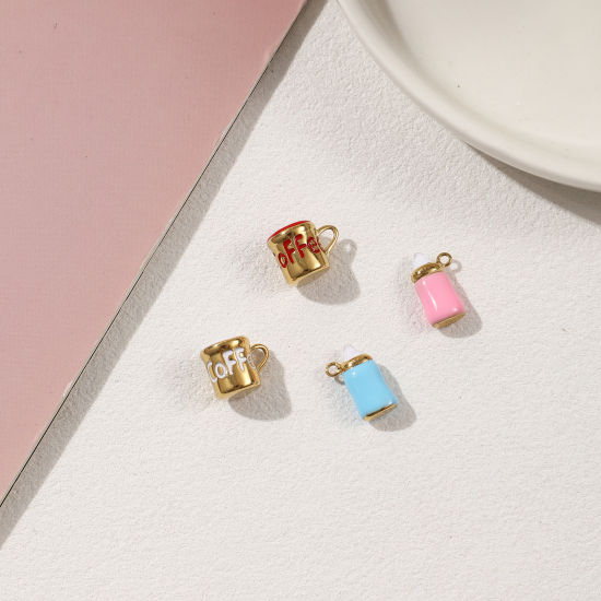 Picture of Eco-friendly PVD Vacuum Plating 304 Stainless Steel Charms 18K Real Gold Plated Enamel Milk Bottle Cup 3D